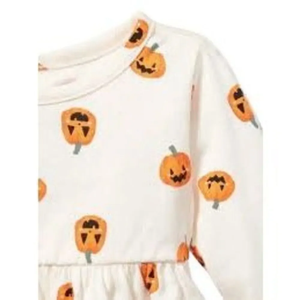 GAP Old Navy Infant Baby 3-6 Months Long-Sleeve Pumpkin Printed Drop-Waist Dress